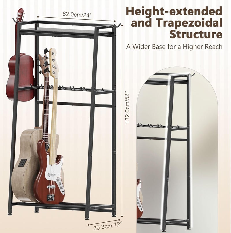 Vantimo Guitar Stand, Guitar Rack Holder for Acoustic Guitar, Electric Guitar, Bass Display Stand, Multiple Guitar Rack Holder for 7-9 Guitars, Guitar Amp Accessories, for Home Music Studio, Black - Image 3